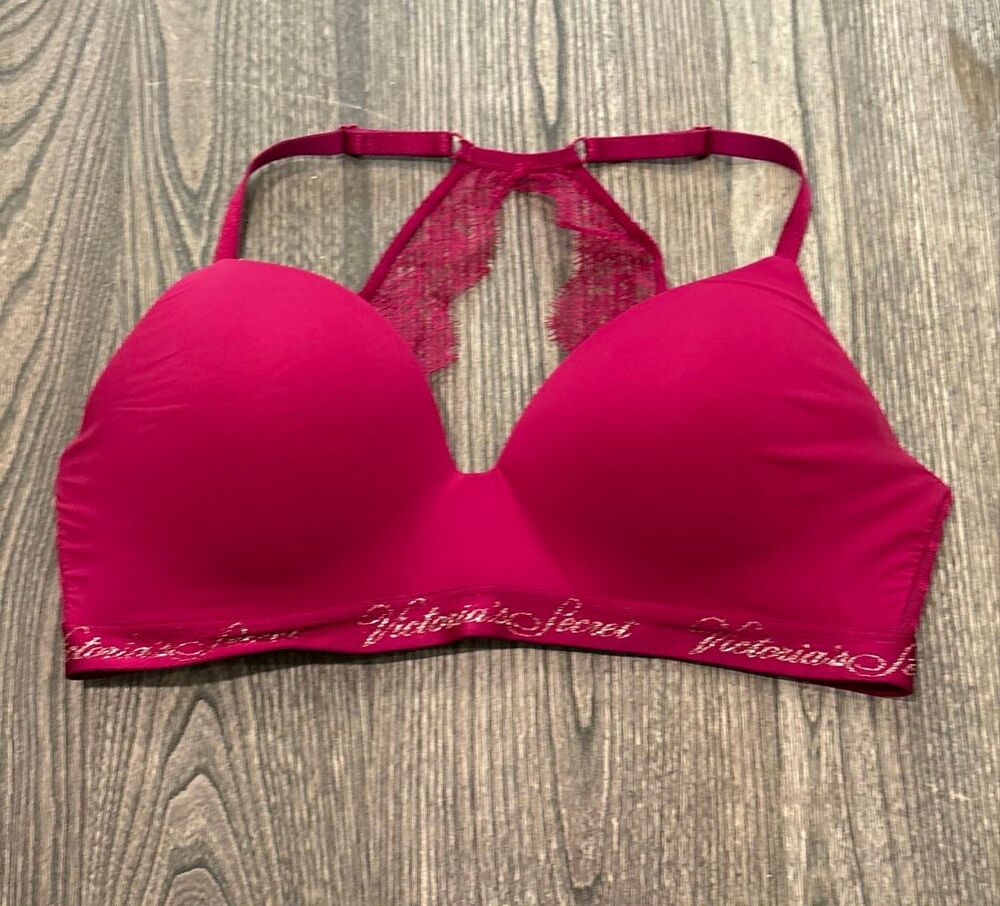 Victoria's Secret Womens Lined Push-Up Bra Underwire Racerback Lace Red Sz 34DD